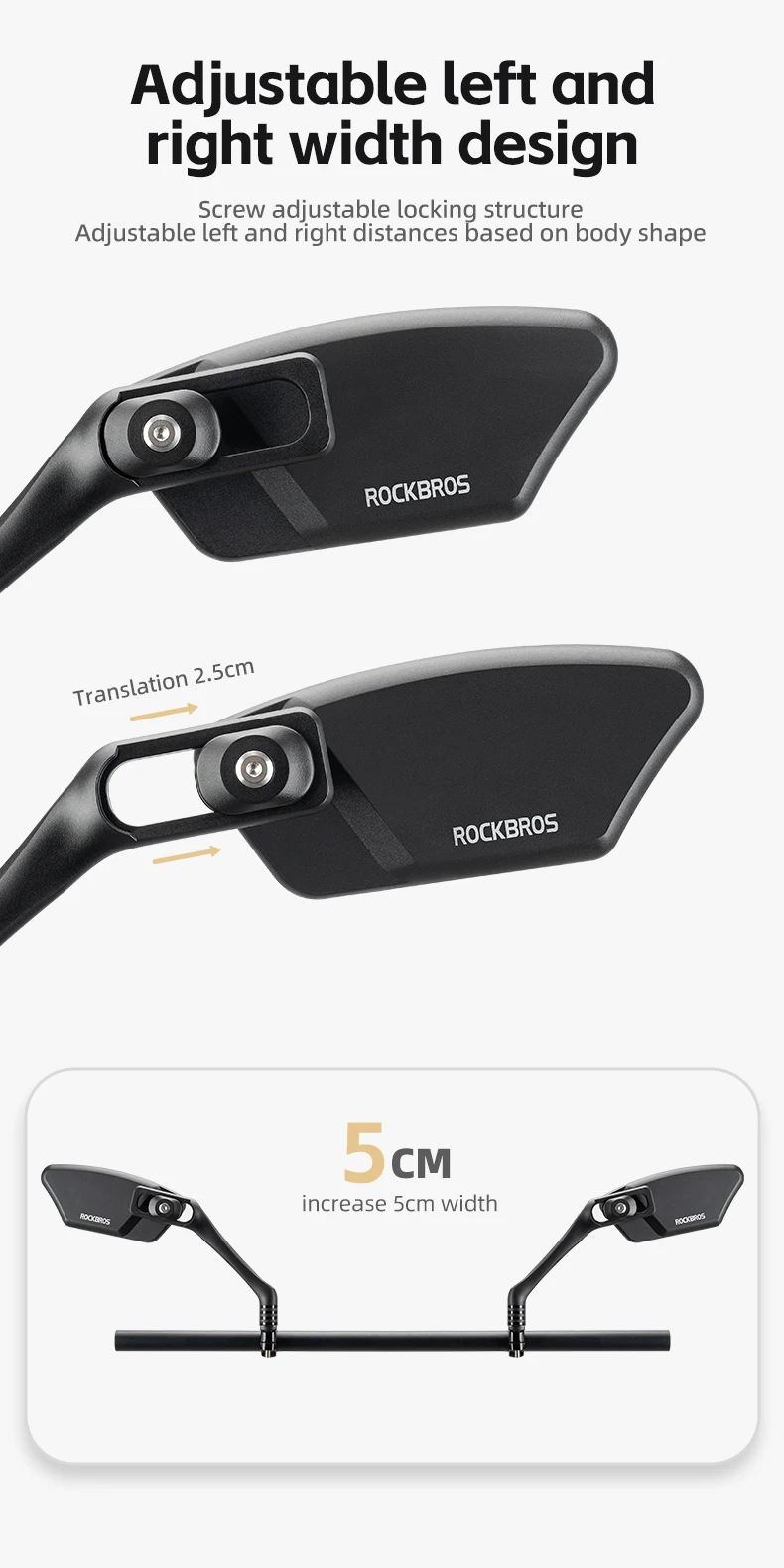 ROCKBROS Lokaler Versand Universeller Fahrrad-Rückspiegel MTB-Radspiegel für Rennrad Motorrad-Spiegelzubehör – Detail 7