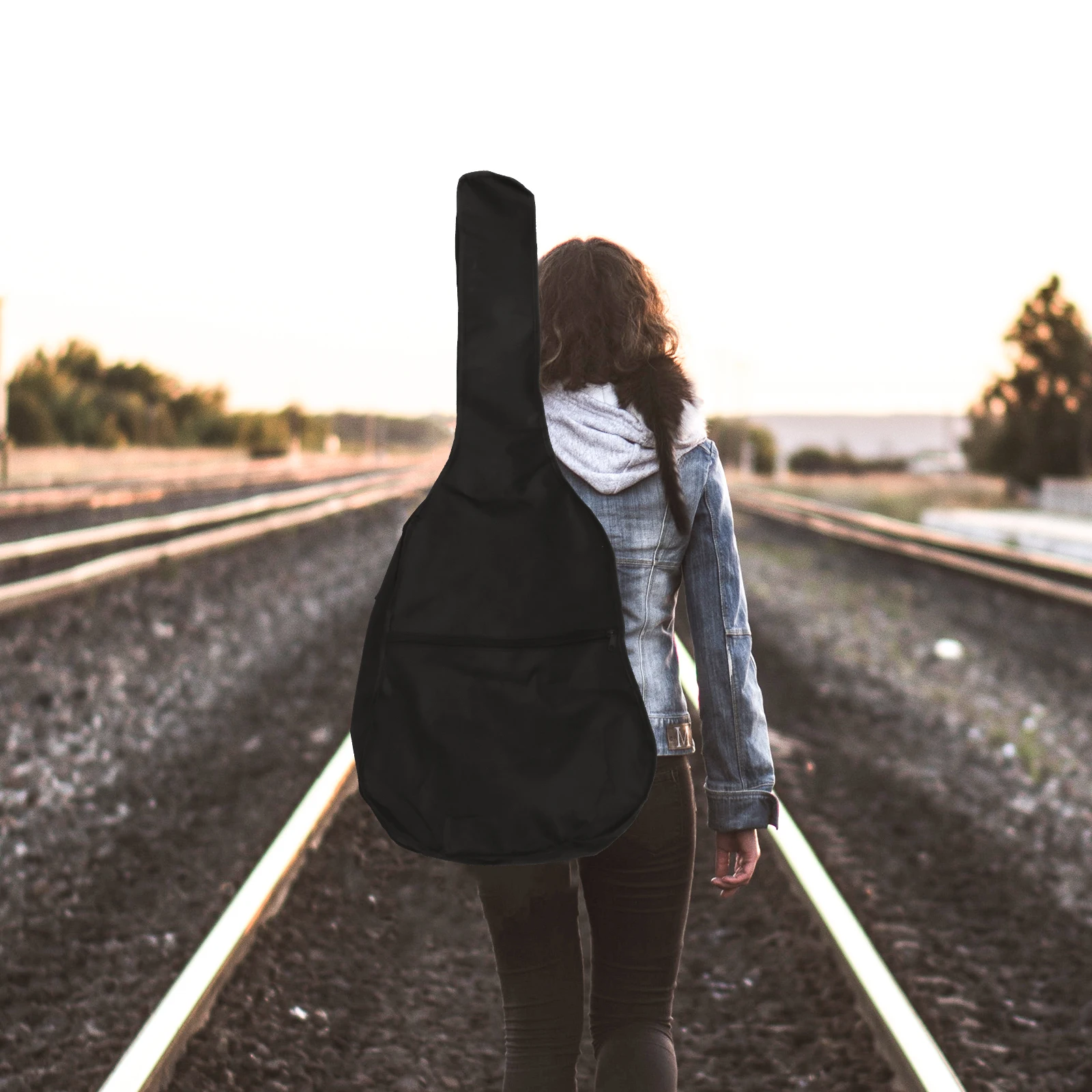 حقيبة جيتار شعبي مقاس 41 بوصة، حقيبة طاردة للماء من قماش أكسفورد الفاخر مع جيب خارجي لتخزين كتب موسيقى كابو باللون الأسود