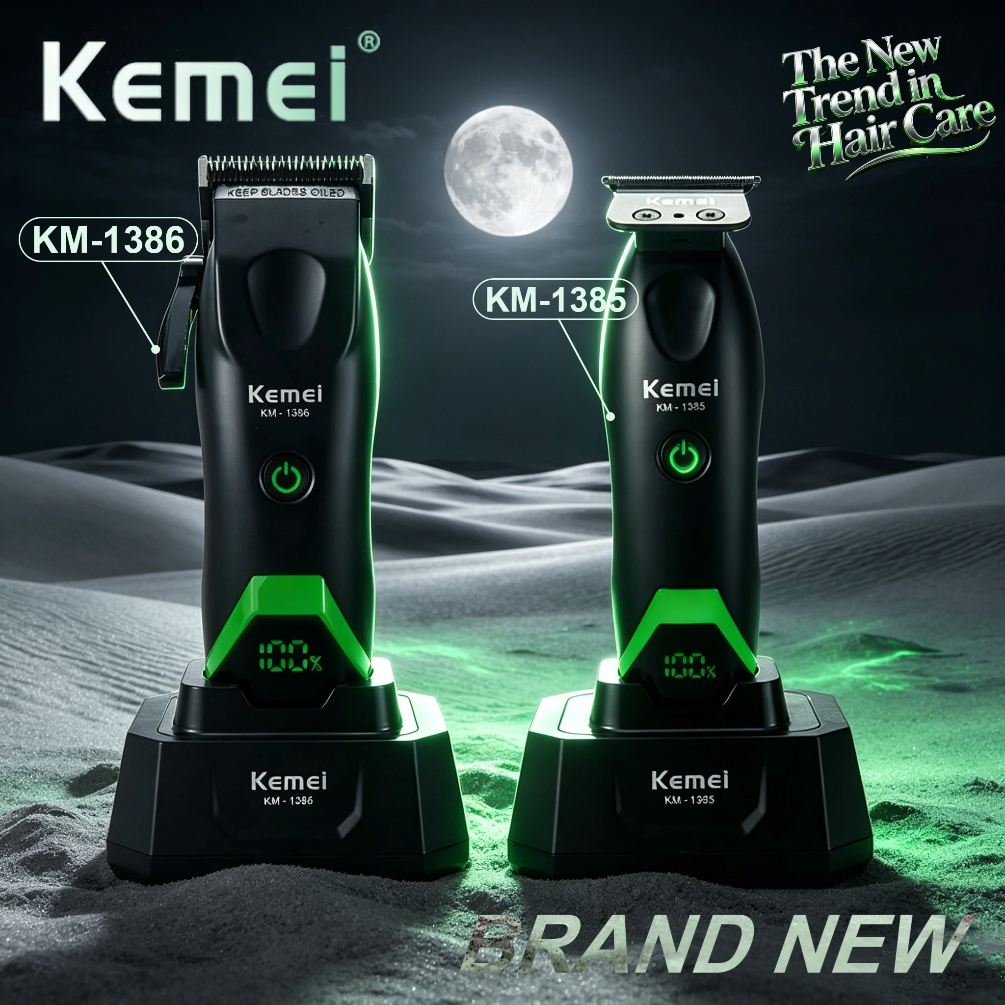 Kemei Professional Hair Clipper LED Display Trimmer Charging Base Hair Care Appliance Adjustable Clipper for Men KM-1385 KM-1386