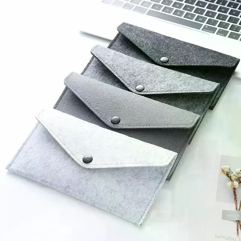 Felt Mobile Phone Pouch Envelope Style Snap Button Storage Bag Soft Anti Scratch Sleeve Unisex Retro Long Simple Wallet
