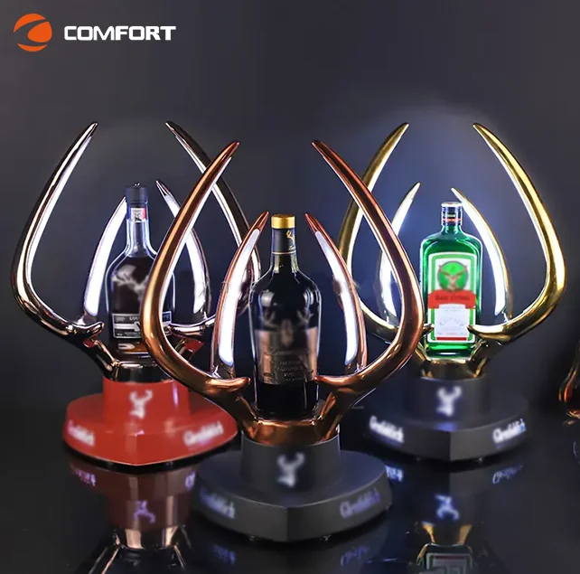 Acrylic Rechargeable LED Bottle Presenter Night Club Bar Lighted Liquor Wine Whiskey Holder Stand Illuminated Display Rack