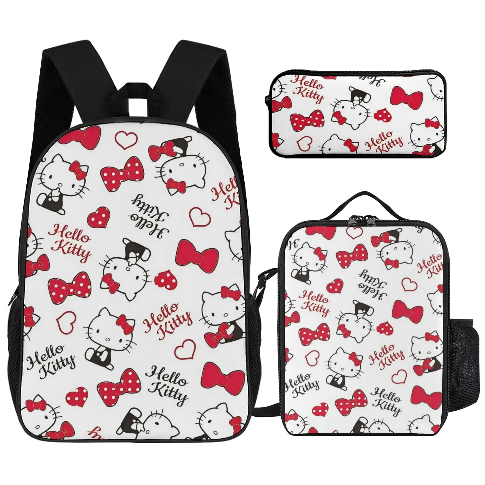 

Школьная сумка Hello Kitty, сумка для книг с принтом, сумка для учеников начальной школы, 17-дюймовый пенал, школьный рюкзак, сумка для обеда