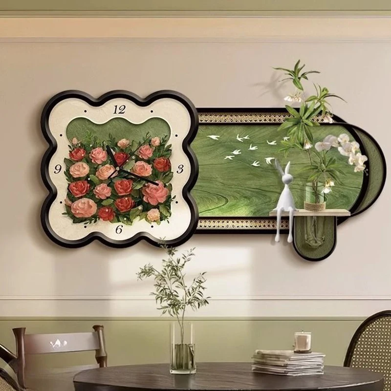 Modern Painting Wall Clocks and Flowers Wall Clocks Luxury Large Size Unframed Clock Decorations for Home Clock Living Room