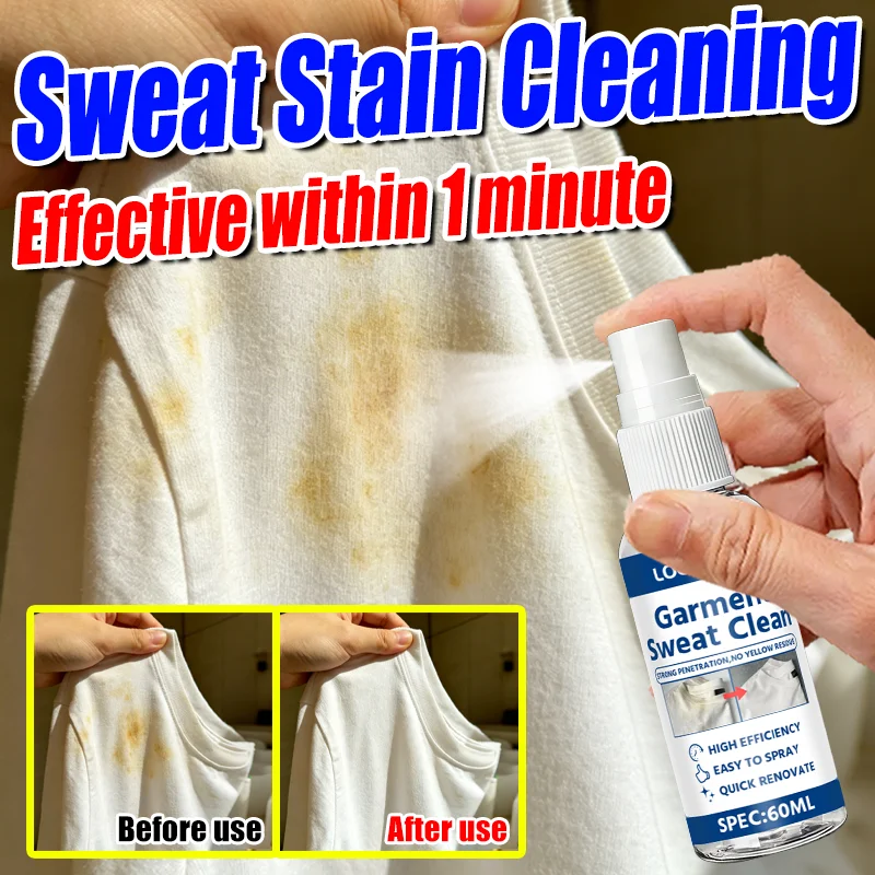 LOORSAN 1 Minute Underarm Sweat Stain Remover Spray 60ML Anti-Yellow Cleaner for Garment Armpit Stubborn Yellow Marks