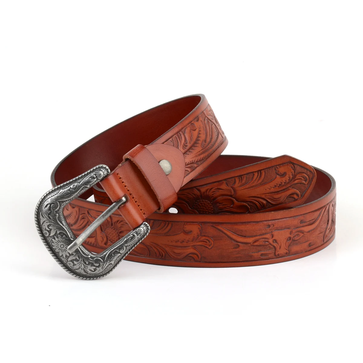 

DONNAIN Men Genuine Cowhide Belts Metal Pin Buckle Adjustable Belt Retro Style Designer High Quality Embossed Leather Strap