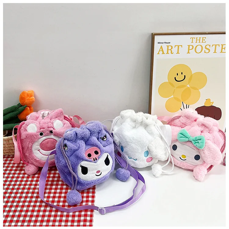 

Cartoon Sanrio Plush Doll Cute Bucket All-match Coin Dog Kulomi Handbag Storage Bag Coin Purse