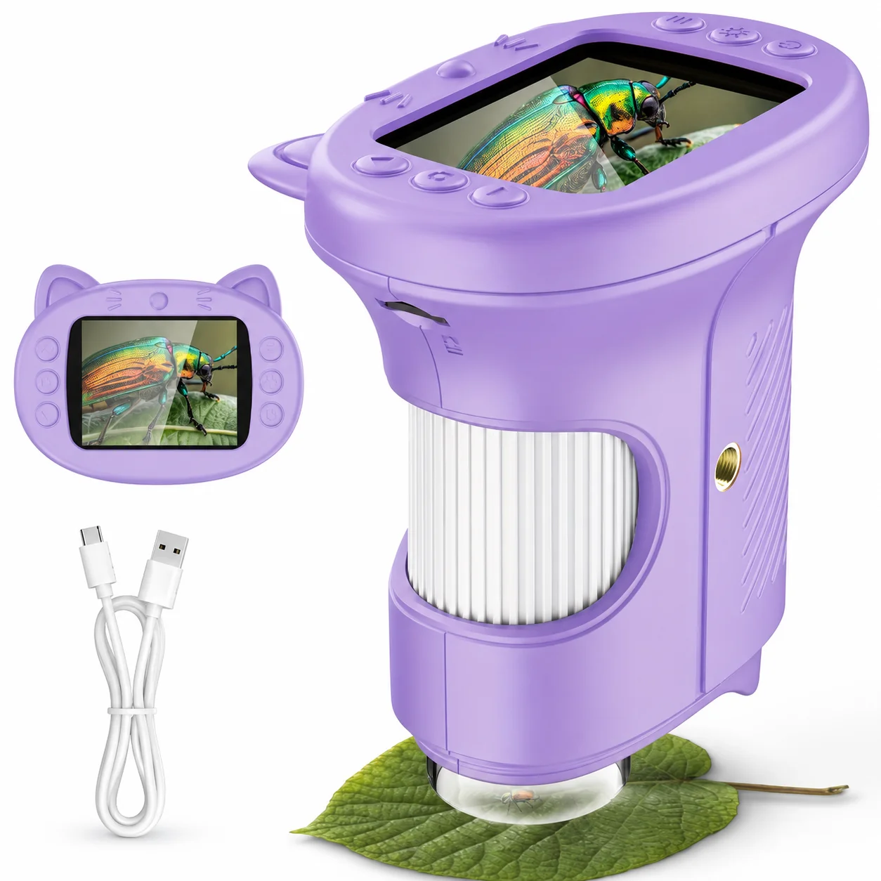 Kids Microscope 2.4-Inch IPS Display Handheld Digital Microscope 1000X USB Microscope Camera Educational Toy for Kids Students