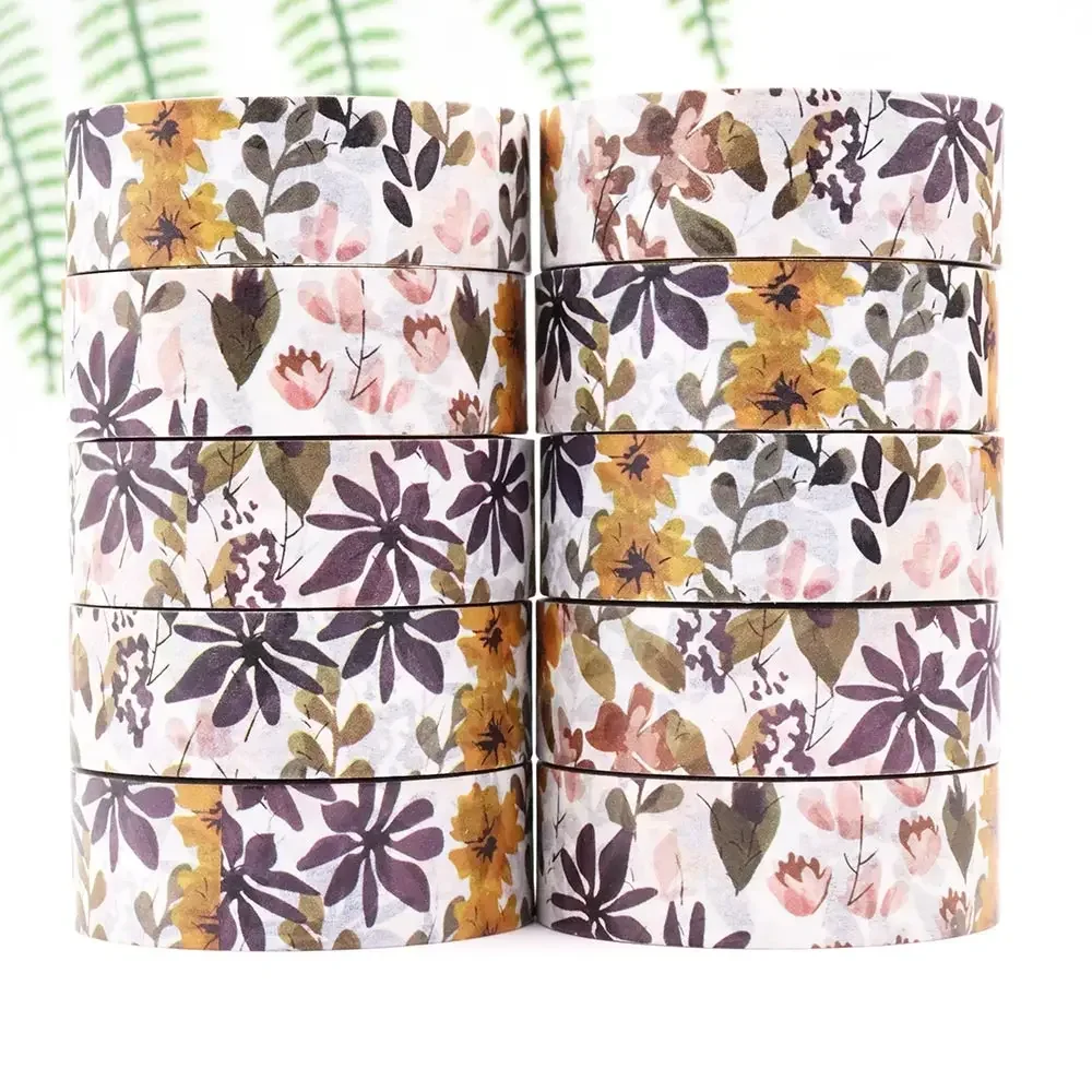 NEW 1PC 15mm x 10m Colourful Tape Floral Leaves Masking Adhesive Washi Tapes office supplies scrapbooking stationary tapes