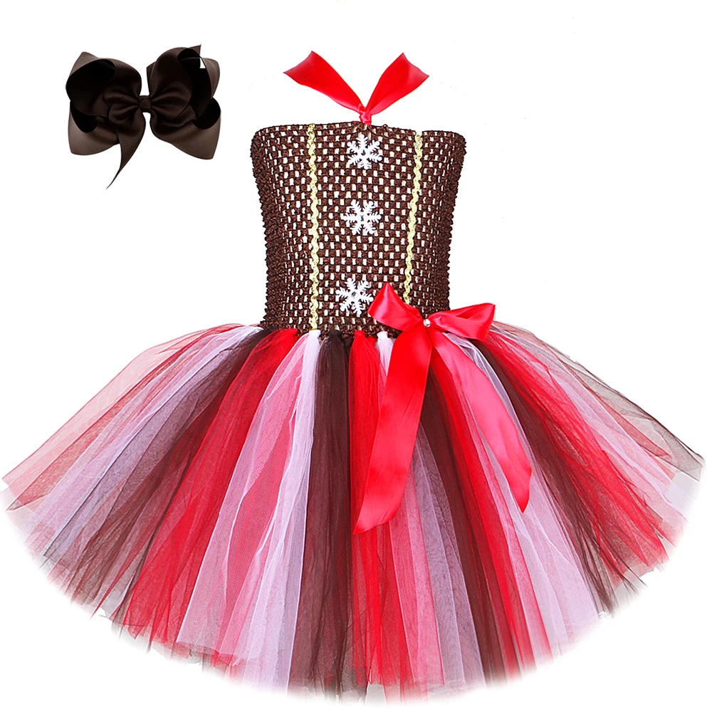 Gingerbread Man Costume for Girls Christmas Princess Dresses for Kids Ginger Bread Xmas Outfit Children New Year Holiday Clothes