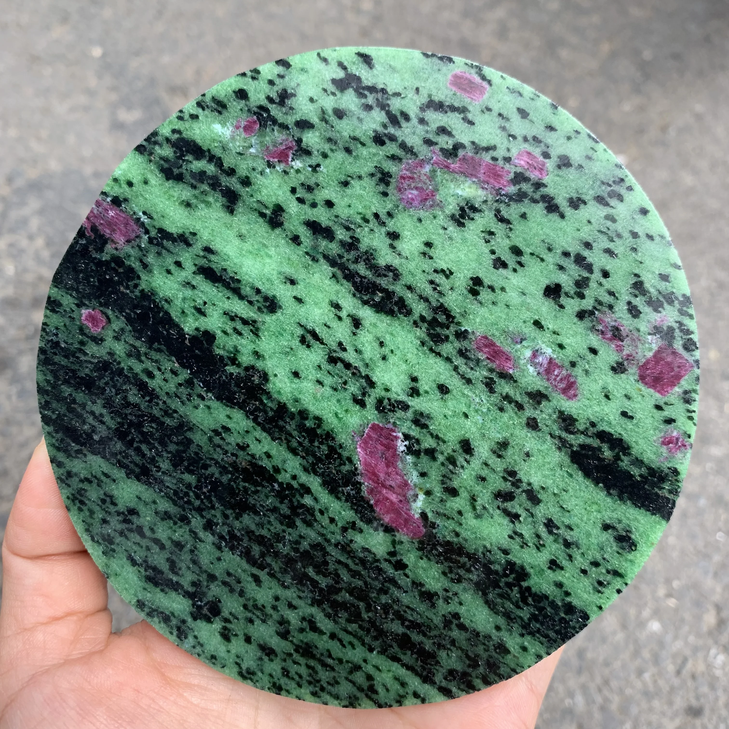 Natural Ruby Zoisite Polished Disk Charge Crystals Or Gemstones for Home Decoration