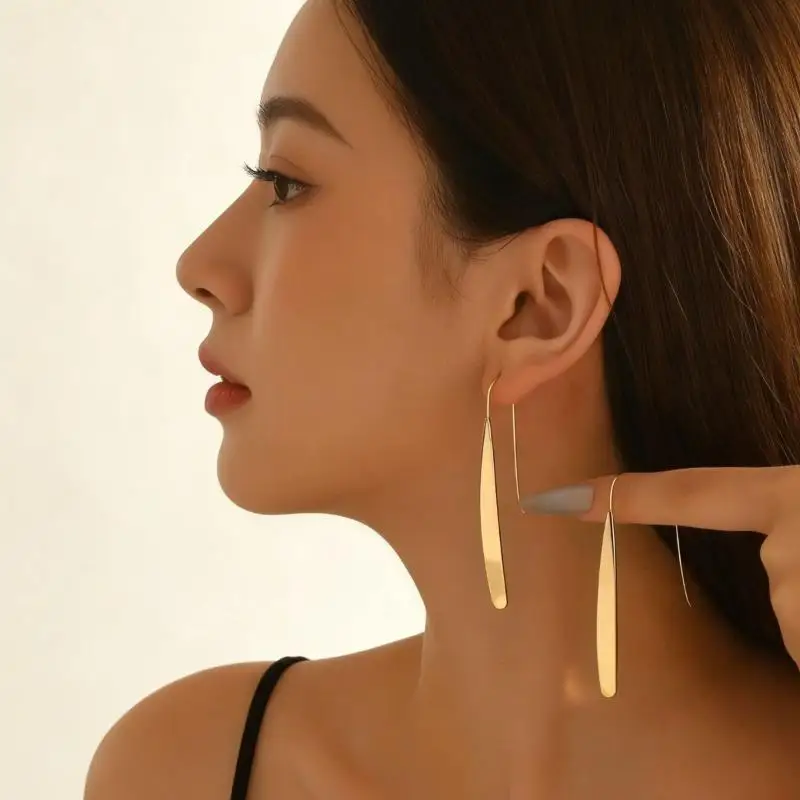 Geometric Long Drop Earrings Women Simple U Shape Glossy Metal Dangle Ear Jewelry For Daily Party Dating Costume Accessory