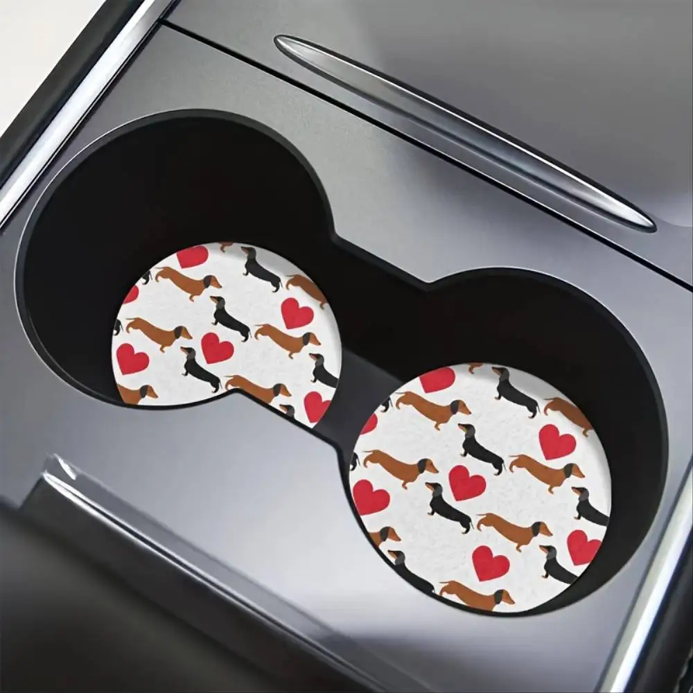 Dachshund & Heart EVA Absorbent Car Coasters Fits Car Van SUV Stylish Women Auto Decor