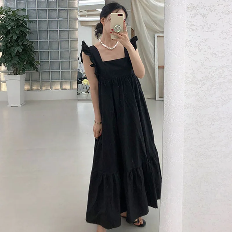 2024 Summer Short Sleeve Casual Dresses Female Loose Pleated Chiffon Dress Women Solid Color Holiday Beach Midi Dresses Vestidos