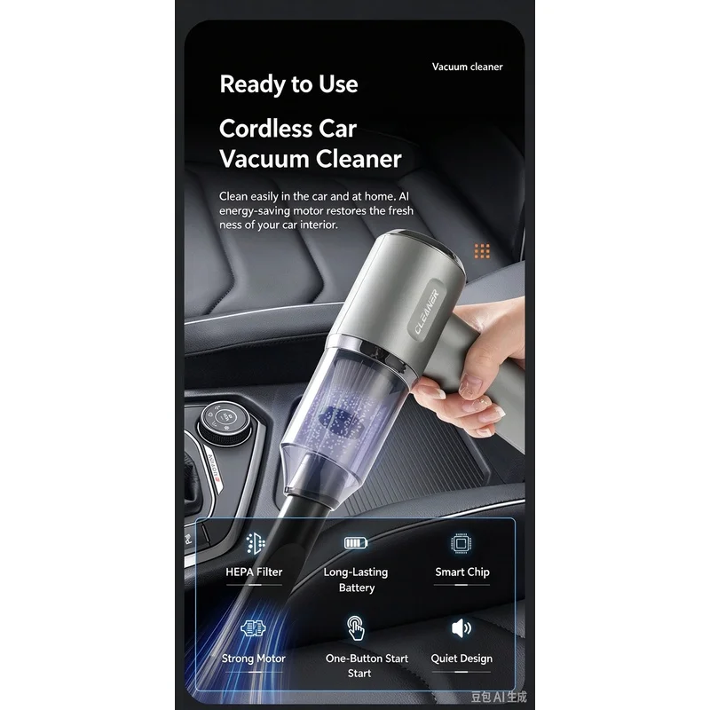 New portable car vacuum with strong suction, compact home use, high-power wireless handheld, rechargeable mini
