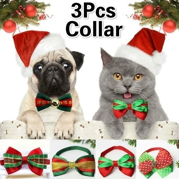 

3Pcs Multi-Pattern Cloth Pet Collar Bow Knot Tie Puppy Necklace Christmas Decor Prop Personilzed Safety Novelty Adjustable