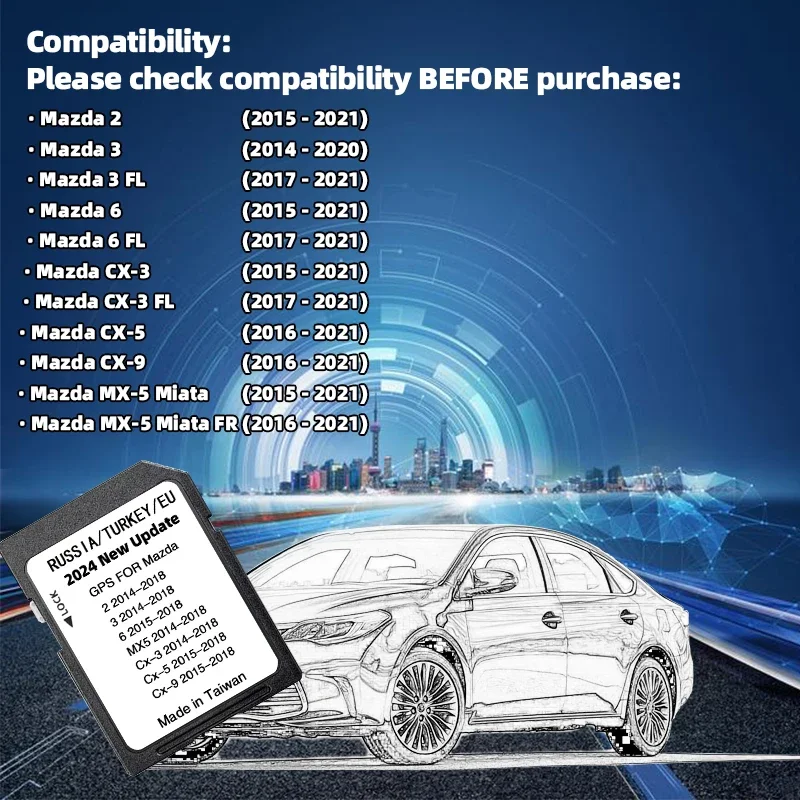 for Mazda 2 3 6 CX3 CX5 CX9 MX5 Car Sat Navi 16GB GPS Update Maps Data New 2024 Version Maps EU Navigation SD Card