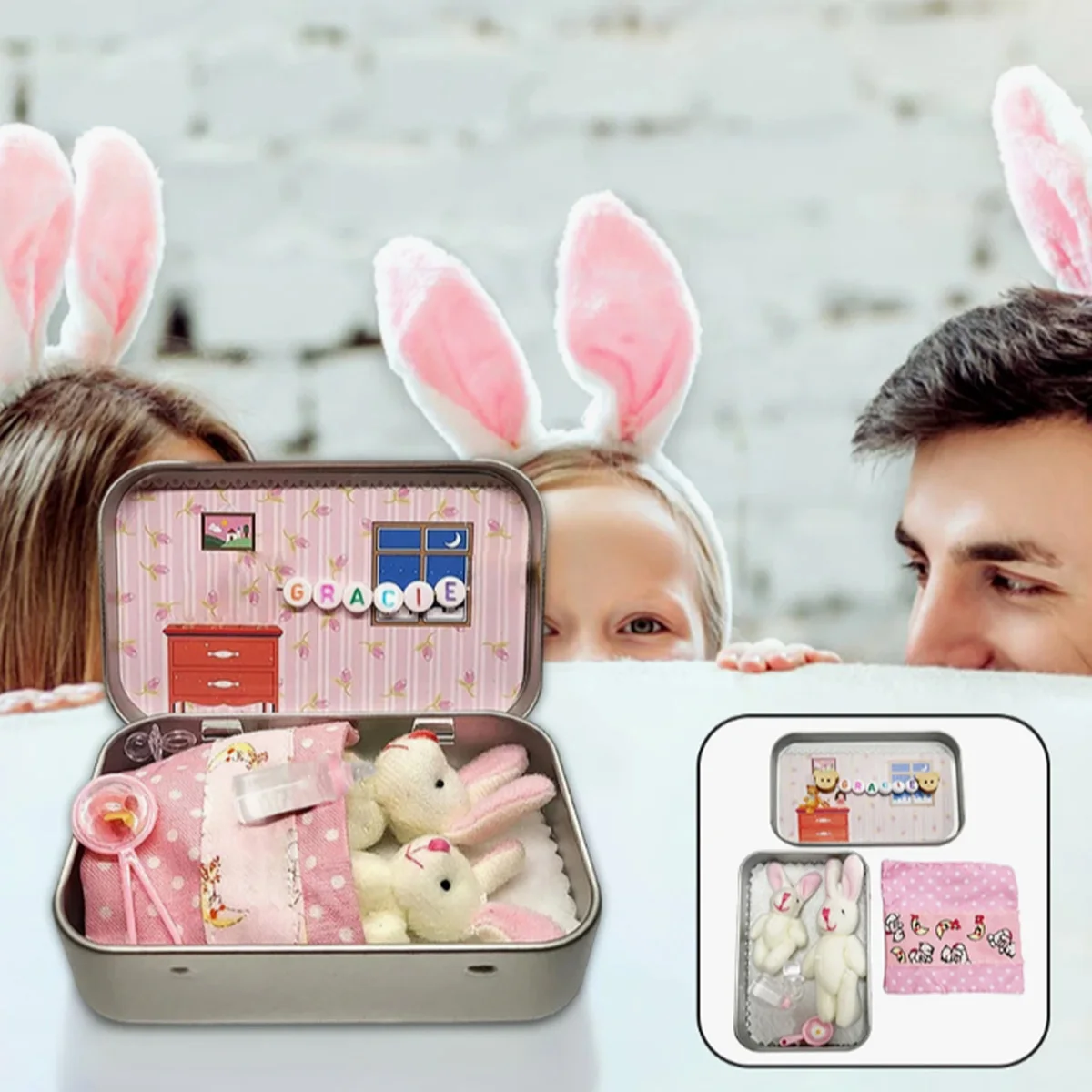 2026 New In Stock Easter Bunny Pocket Tin Box Easter Gift Children's Plush Ornament Anime Peripherals Soft Ornament