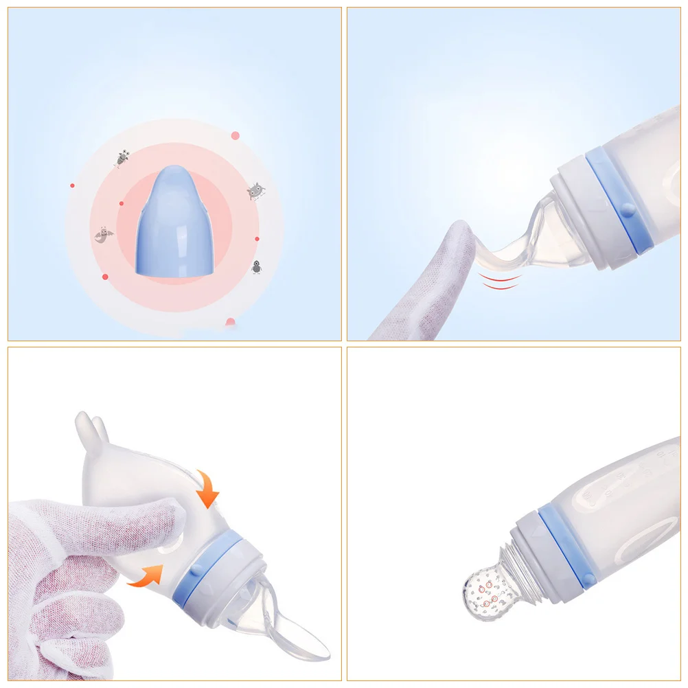 سيليكون الطفل الاطفال الغذاء الاستغناء ملعقة ضغط زجاجة التغذية مع مصاصة ملعقة للتغذية ملعقة زجاجة تستخدم في الرضاعة