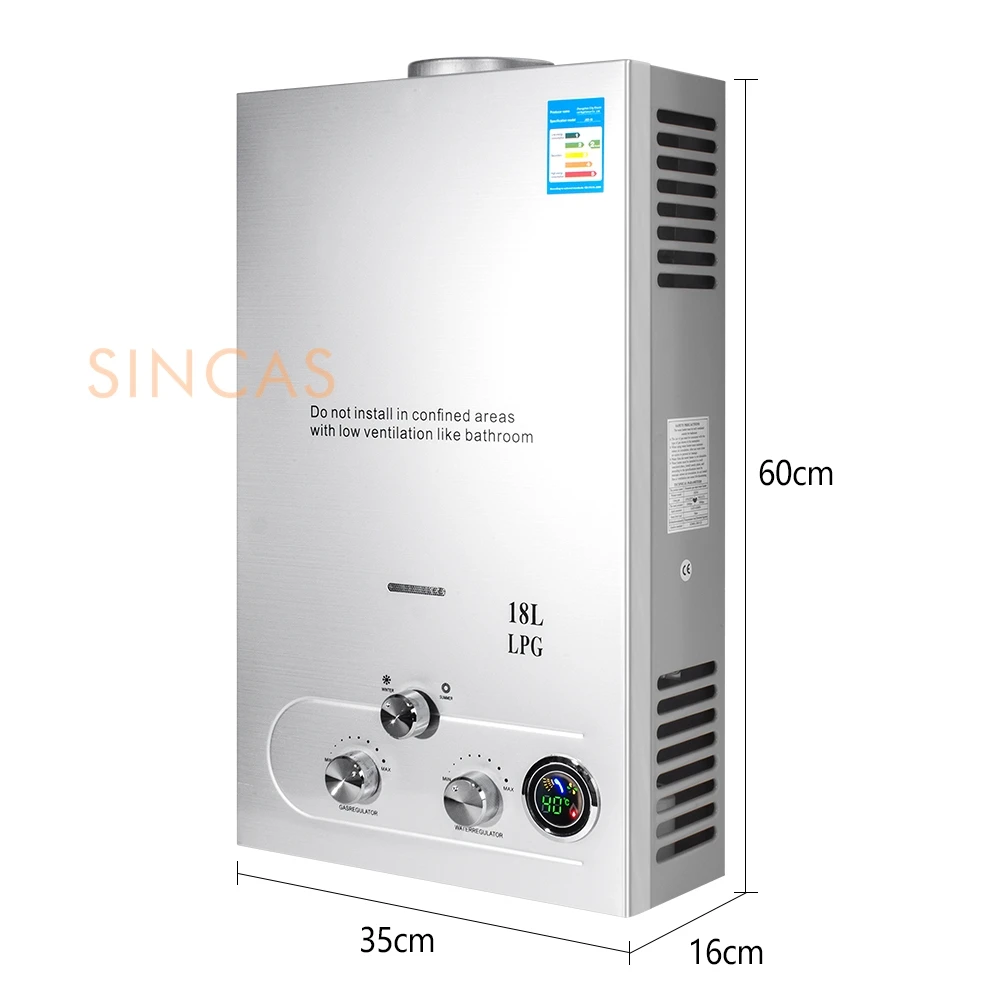 Lpgプロパンガスインスタント給湯器、屋外ステンレス鋼、タンクレス、オンデマンドシャワーキット、18l