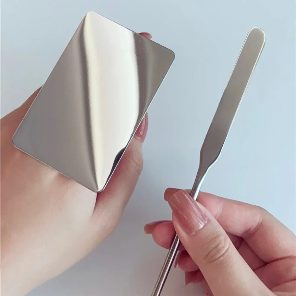 

2PC Stainless Steel Makeup Mixing Stick Lightweight Portable Tone Palette Tray Convenient Face Cream Mixing Tool Make Up Tool