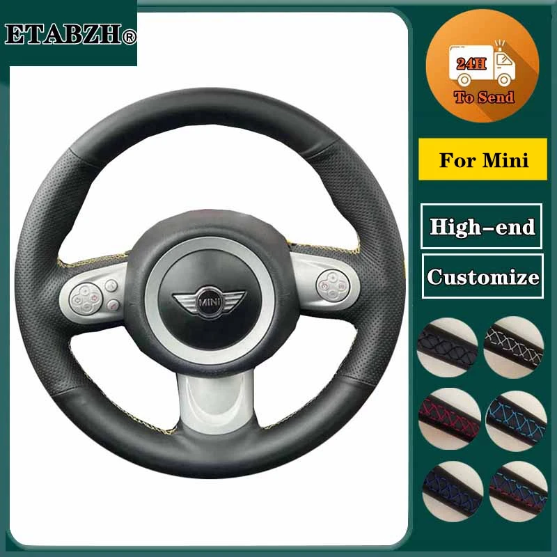 Braid Car Steering Wheel Cover For Mini Cooper Customized Hand Sewing Microfiber Leather Steering Wrap Car Accessories