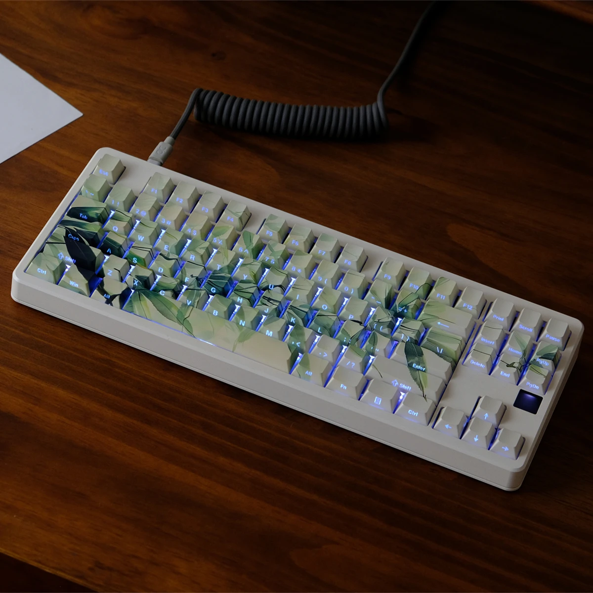 

130 Key Bamboo Leaf Five Sides Dye Sublimation PBT Keycap Side-lit Shine Through Keycaps Cherry Profile for MX Switches Keyboard