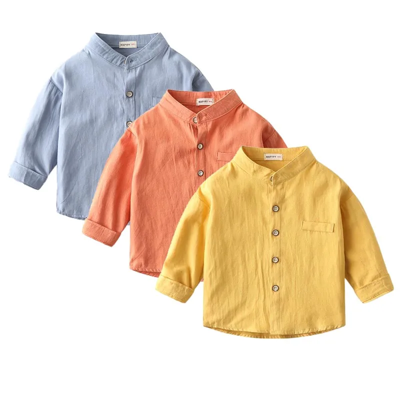 

100Cotton Baby Boy Blouse Button Kids Shirts Infant Clothes Long Sleeve Toddler Korean Shirt Collar Blue Yellow Children's Tops