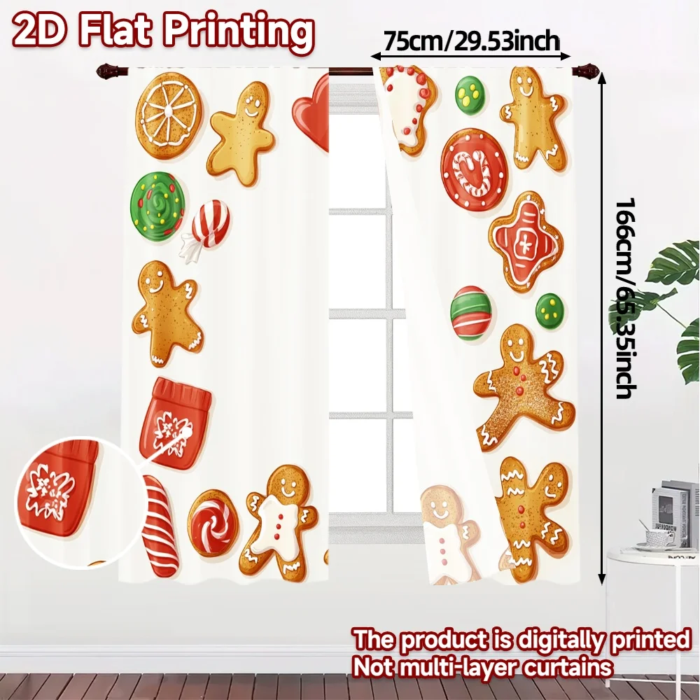 2pcs,Curtains Christmas Cookies Gingerbread Sweets (3) Chic Print Curtains 100% Polyester Curtains Decorations Use for Bedroom &