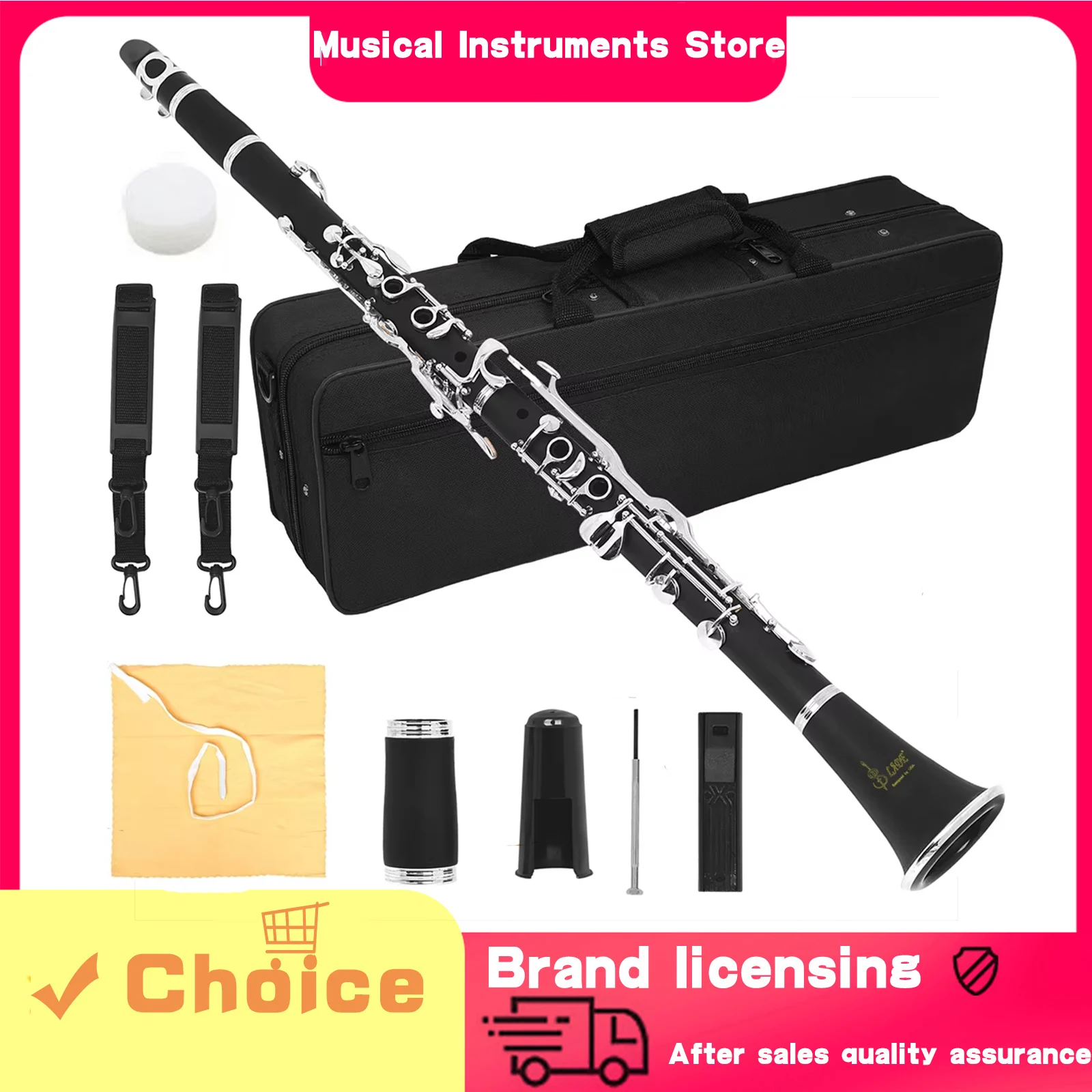 Clarinete SLADE G-tone, Estilo Alemán, Cuerpo de Madera de Caucho, 17 Llaves, Clarinete Negro, Instrumento de Viento de Madera, Juego con Accesorios y Piezas