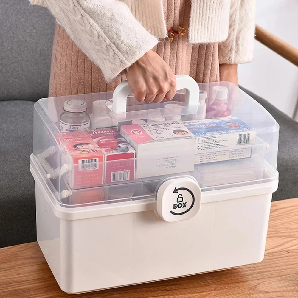 

3 Layer Large Capacity Home Medicine Organizer Portable Classification First Aid Kit Multi-functional Storage Box Pill Container