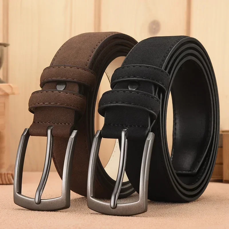 Men'S Suede Belt Retro Trend Alloy Buckle Men Belt Accessories Fashion Large Size Genuine Belt Gift for Boyfriend and Dad