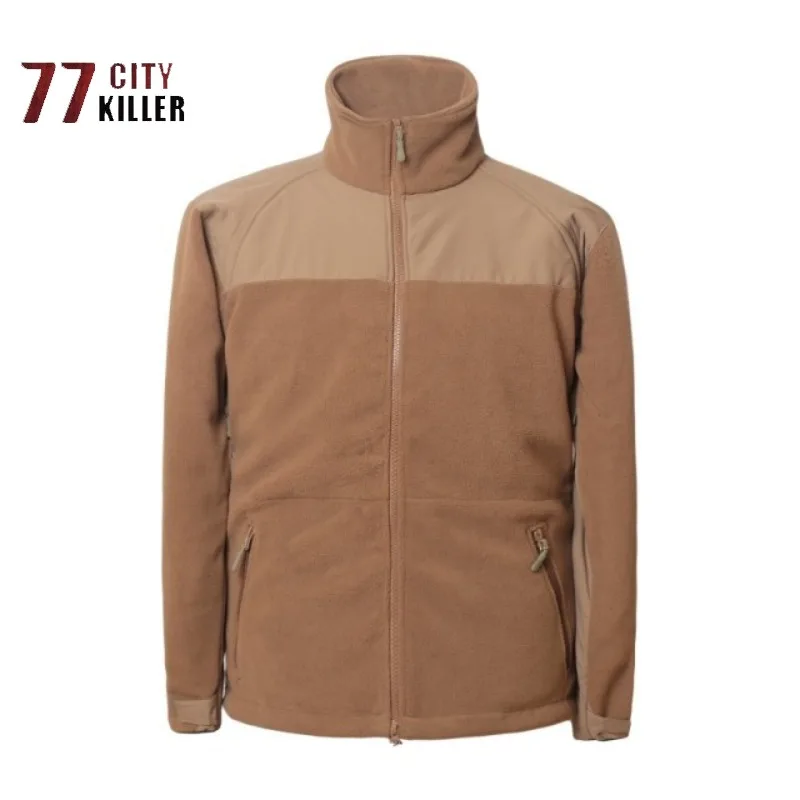 

Winter Color Matching Fleece Men's Jackets Multiple Pockets Zippered Warm Casual Loose Jacket Men's Military Tactical Coats