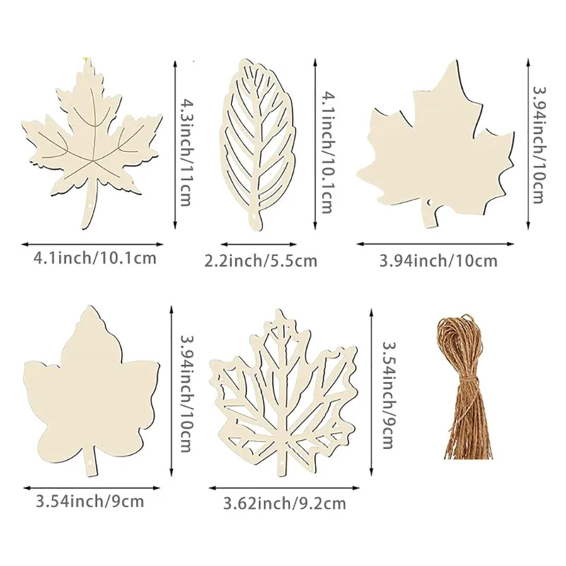 10PCS Unfinished Wood Cutouts Maple Leaves Wooden Crafts Fall Leaves Shape Crafts Autumn Leaf for DIY Craft Tags Thanksgiving