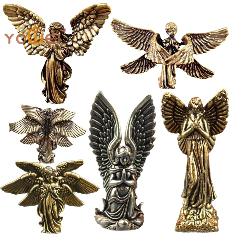 Latest Vintage Brass Blessed Guardian Angel Figurines Miniatures Desktop Ornaments Lovely Small Statue Home Decorations Crafts