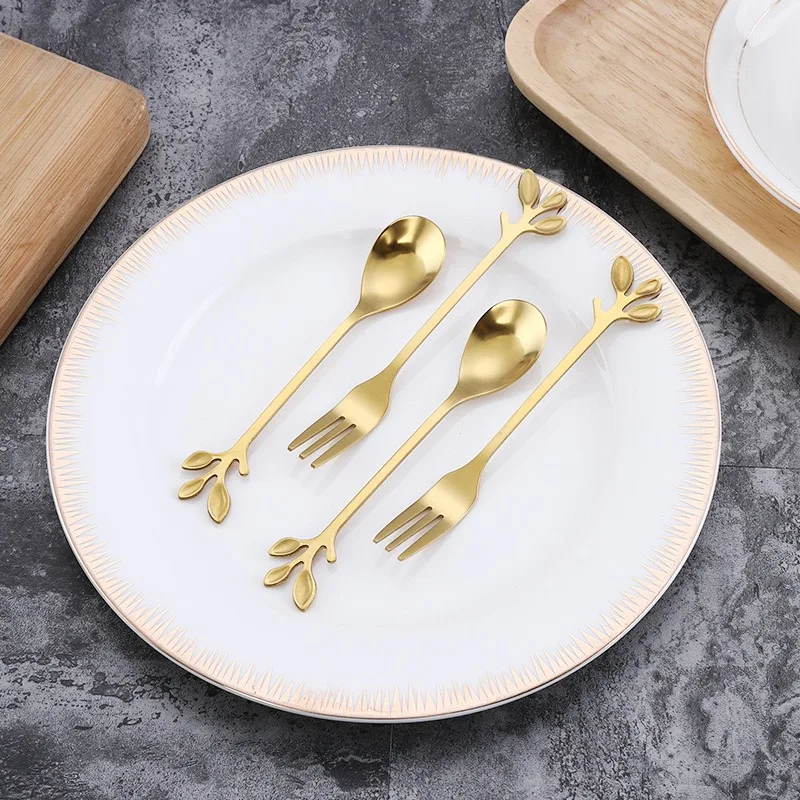 6Pcs Stainless Steel Tea Forks Gold Silver Cake Fork Snack Salad Coffee Fruit Fork Mirror Cutlery Tableware Set Kitchen Utensils