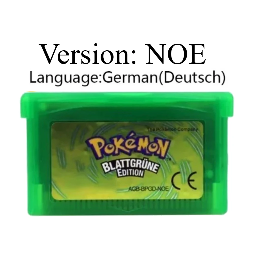 Germany GBA Deutsch Game Pokemon Series 32 Bit Video Game Cartridge Console Card Pokemon Emerald FireRed Ruby LeafGreen Sapphire