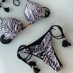 Bikini Set Zebra Leopard Print Sexy Girl Bikini Triangle Halter Lace Pleated Swimwear Brazilian Beach Vacation Swimsuit Women