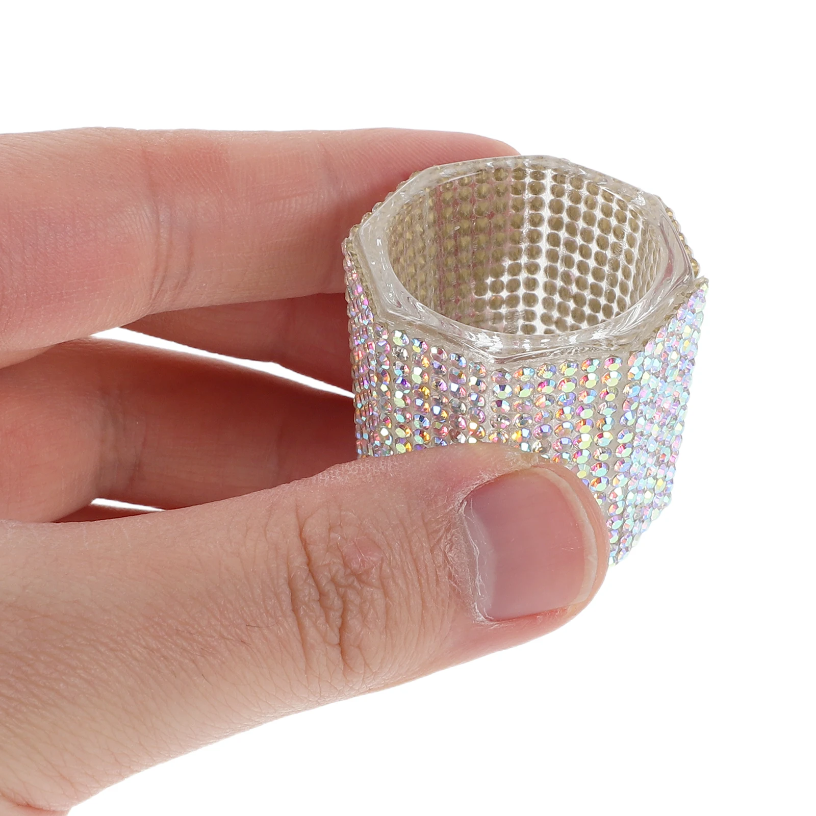 3Pcs Nail Art Brush Washing Cups Crystal Rhinestone Octagon Shape Stable Design Multifunctional Manicure Tool Organizer Nail