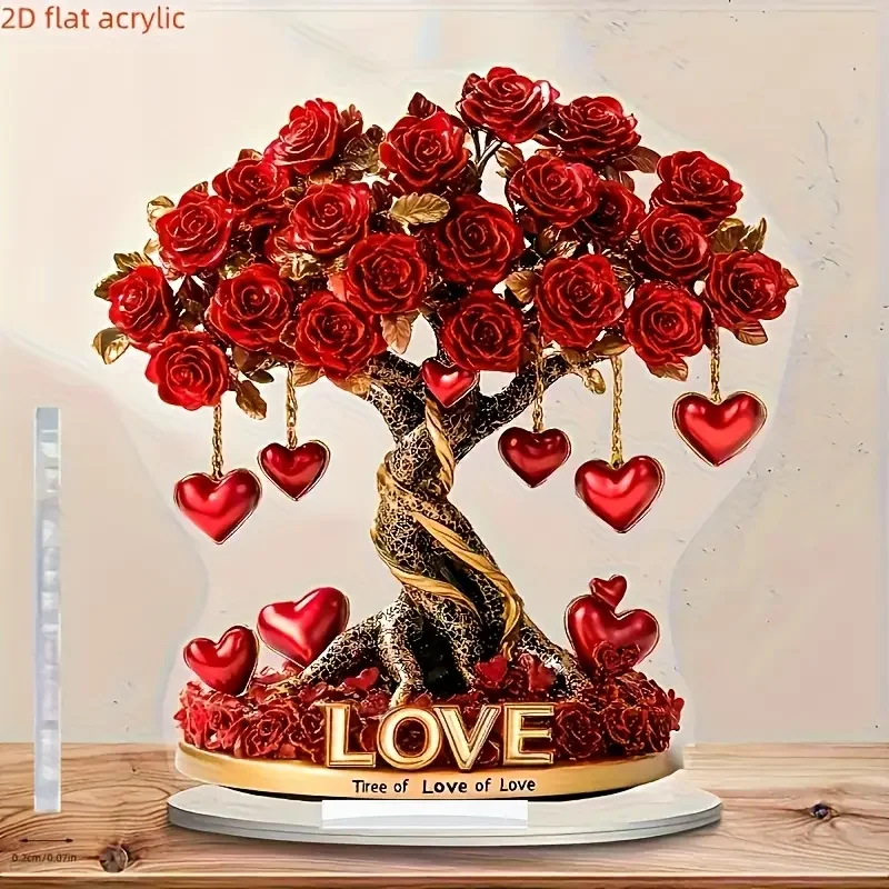 1PCS Elegant Crystal Heart Shaped Rose Tree Living Room Decoration Valentine's Day Best Decoration Statue Home Decoration