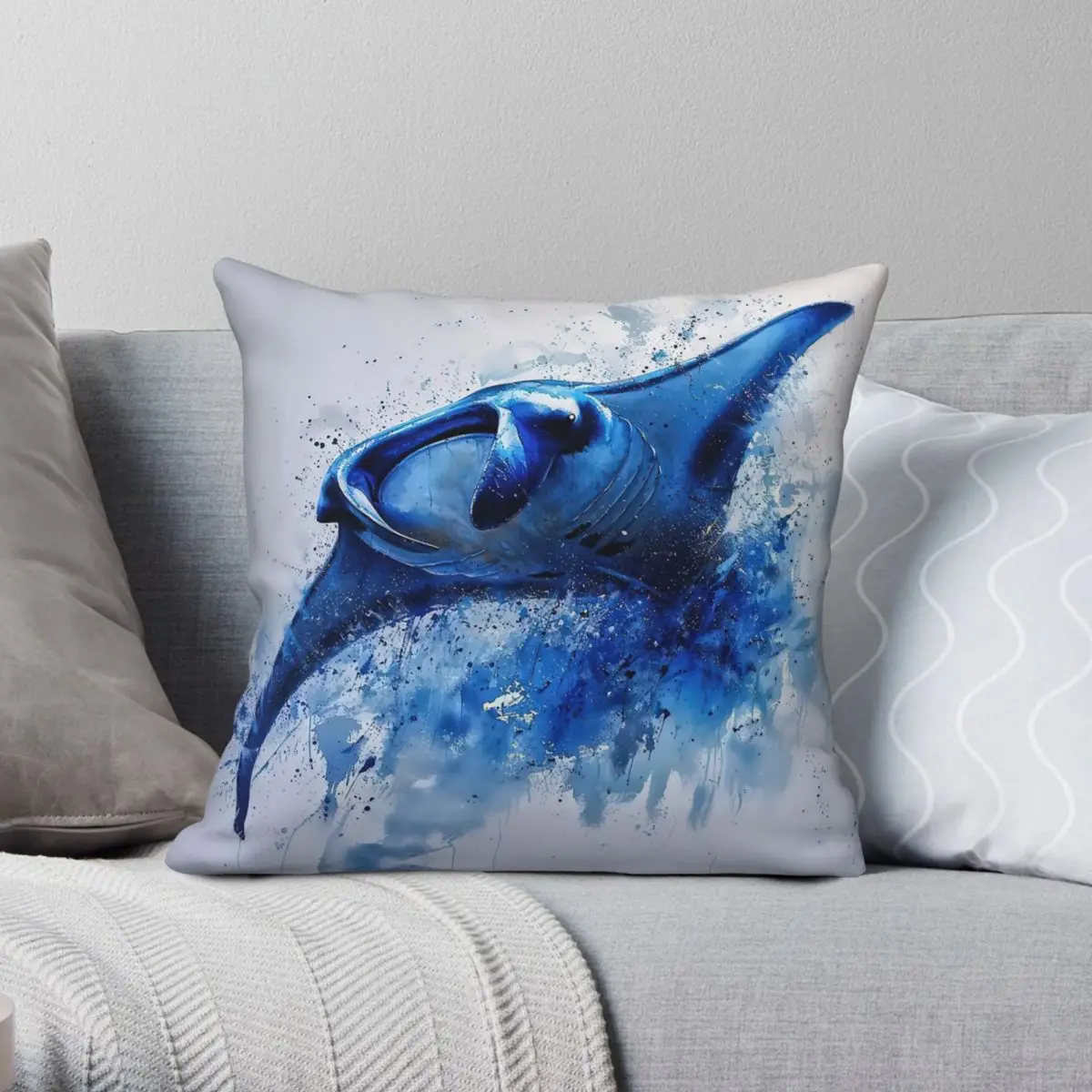 Majestic Manta Ray Ocean Life Pillowcase Polyester Linen Velvet Printed Zip Decor Sofa Cushion Cover 45x45