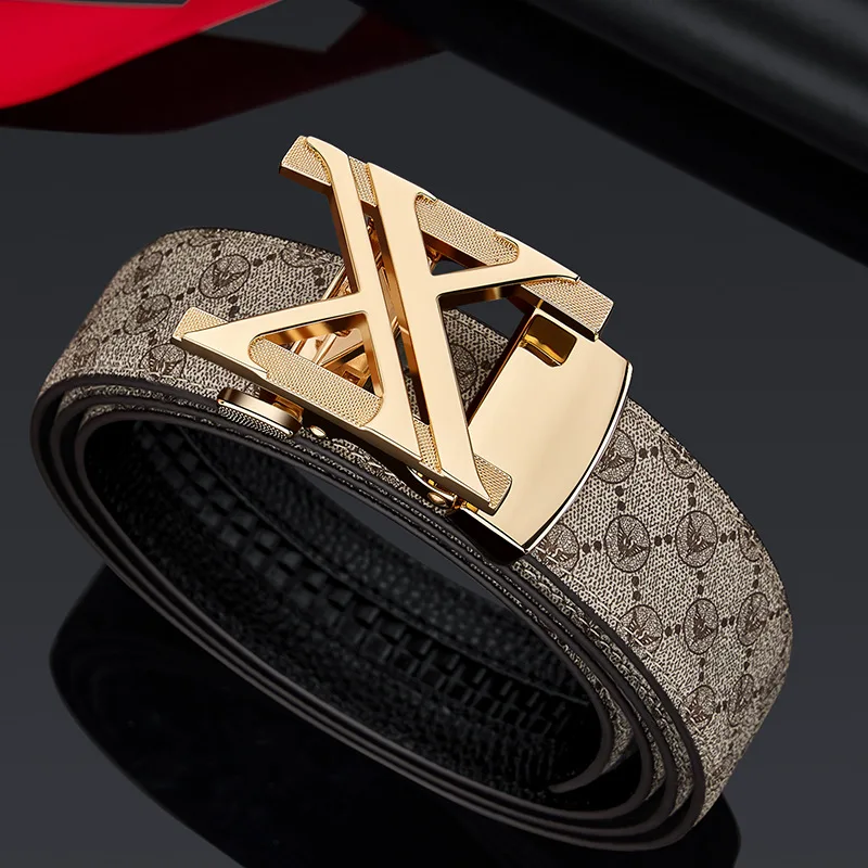 高級メンズベルト耐摩耗性pvc表面牛革底多用途メンズベルト自動バックル付き高級ベルトビジネス