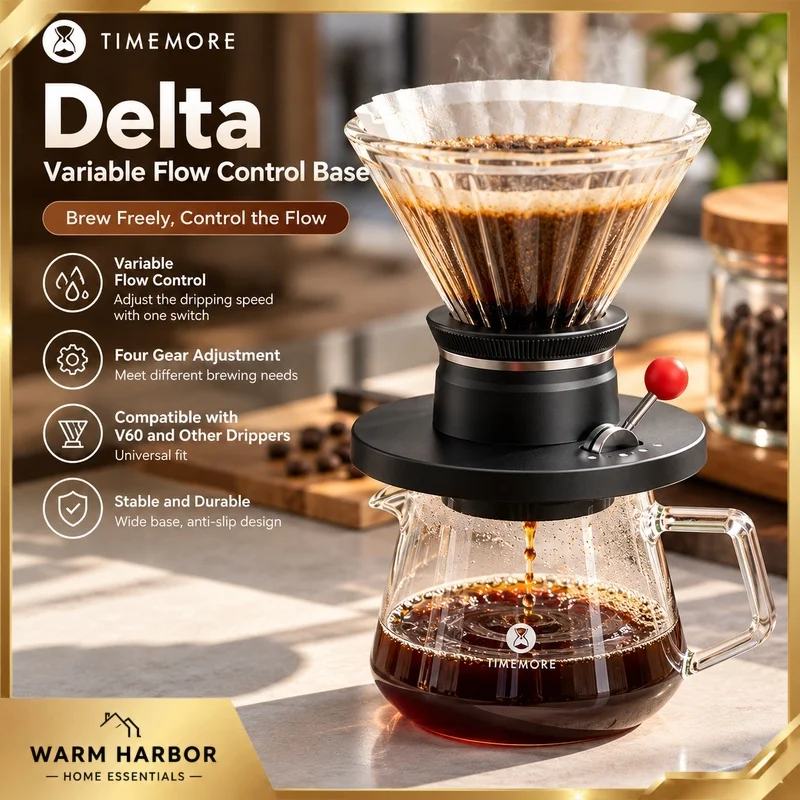 Timemore Delta Variable Flow Control Base Coffee Dripper Switch Stand V60 Brewer Filter Cup Holder Pour Over Barista Accessory