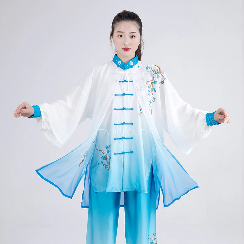 Tai Chi Uniforms with Ombre Gradient & Embroidery - Unisex Kung Fu Suits for Group Training/Ba Duan Jin