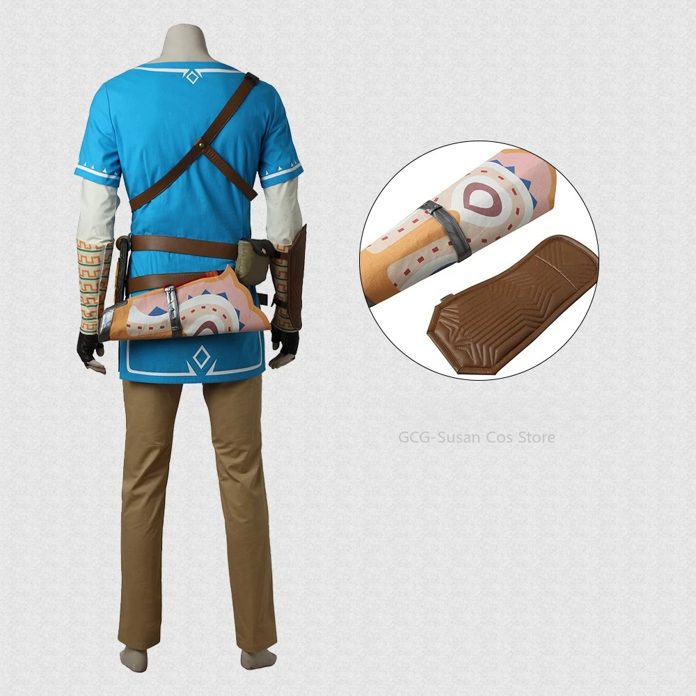 حار بيع! زي Zelda Breath of the Wild Link التنكري - تي شيرت رجالي قصير الأكمام وسراويل طويلة - مثالي لمحبي الألعاب