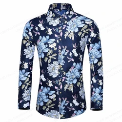 Chemises hawaïennes boutonnées à manches longues pour hommes, chemisier de plage à boutonnage simple, vêtements floraux, mode cubaine