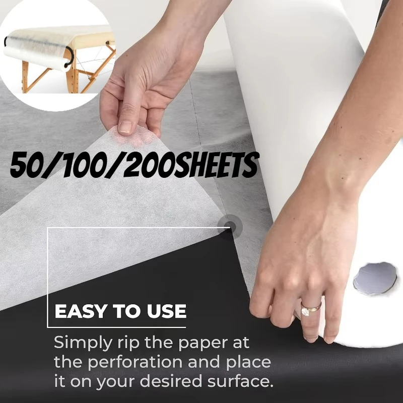 Disposable Massage Table Sheets - 1 Roll 50/100/200Pcs Waterproof Non-Woven for Spa & Clinic, Protective Accessory