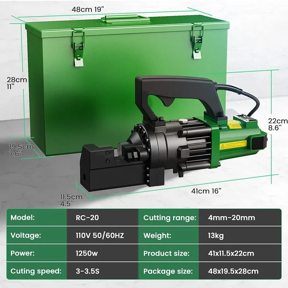 Anbull 1250W 전기 유압식 철근 절단기, 최대 3/4 인치 4-20mm #6 절단, 교체 가능한 턱 날 포함