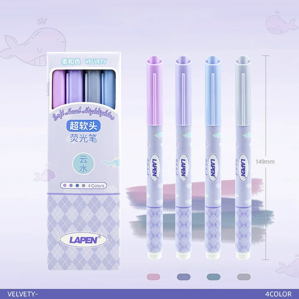 4pcs New Soft Head Highlighter Pastel Color Kawaii Stationery Fluorescent Pen Eye Protection Art Painting Pen School Office
