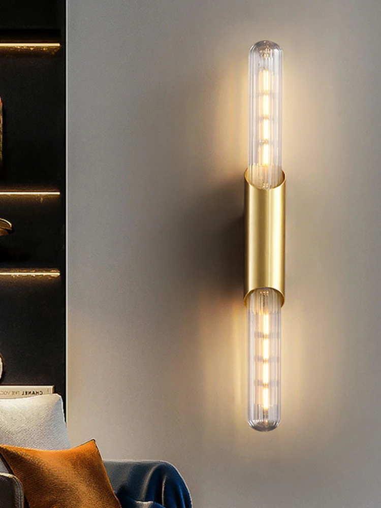 Modern Design Glass Brass Wall Lamps LED Walkway Lighting Fixtures Lustre Indoor Sconces Wall Lights Home Living Room Decor