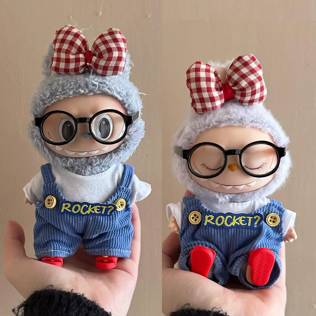 17cm Mini Plush Doll'S Clothes Outfit Accessories For Korea Kpop Exo Labubu V1 V2 Idol Overalls bow set Clothing Gift